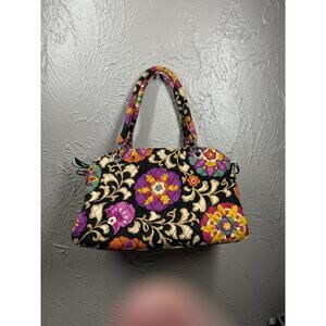 Vera‎ Bradley Black Multi-color Floral Purse Suzani 8.5X12X5 Zipper Closure Bag